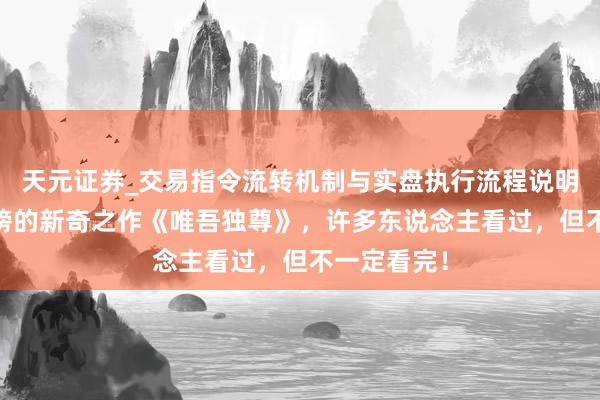 天元证券_交易指令流转机制与实盘执行流程说明 抢占排名榜的新奇之作《唯吾独尊》，许多东说念主看过，但不一定看完！
