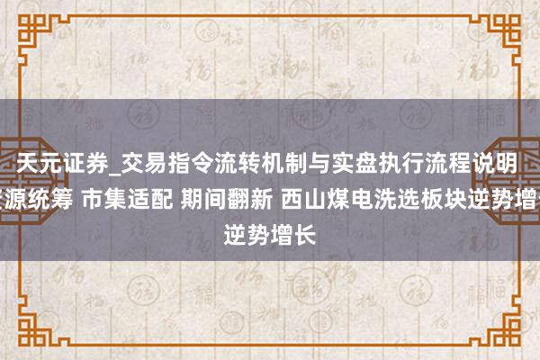 天元证券_交易指令流转机制与实盘执行流程说明 资源统筹 市集适配 期间翻新 西山煤电洗选板块逆势增长