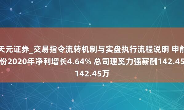 天元证券_交易指令流转机制与实盘执行流程说明 申能股份2020年净利增长4.64% 总司理奚力强薪酬142.45万