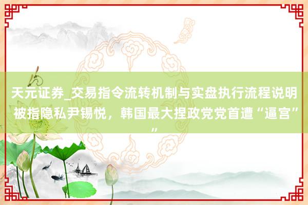 天元证券_交易指令流转机制与实盘执行流程说明 被指隐私尹锡悦,韩国最大捏政党党首遭“逼宫”