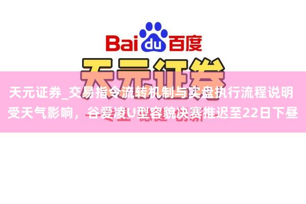 天元证券_交易指令流转机制与实盘执行流程说明 受天气影响，谷爱凌U型容貌决赛推迟至22日下昼